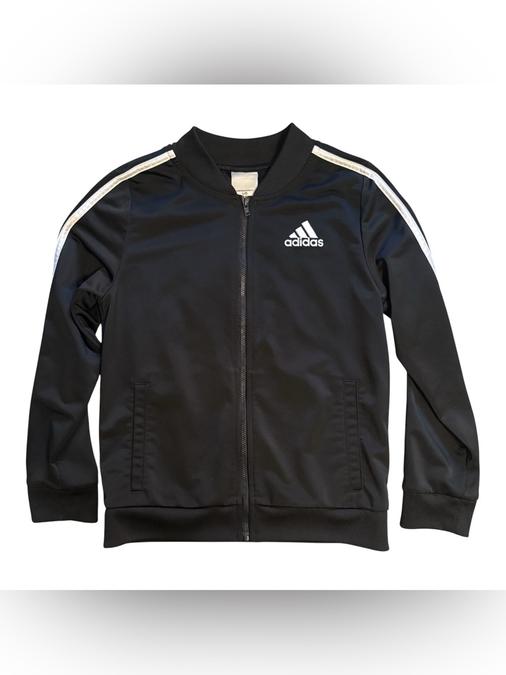 adidas Black and White Youth Tricot Bomber Track Jacket Size 14
